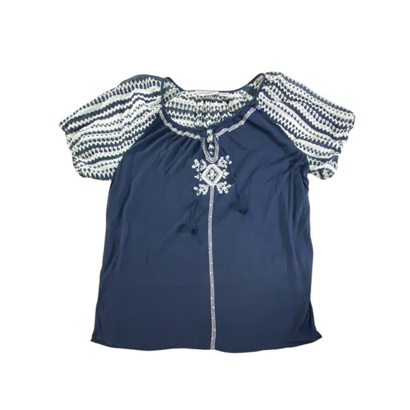 New Direction Womens Top 1X Boho Chic Embroidered w/Zig Zag Sleeves Navy Blue ** - Picture 10 of 12